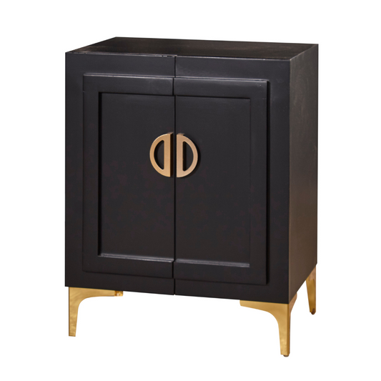 Tiffany Bedside Pedestal Black with gold handles and gold legs