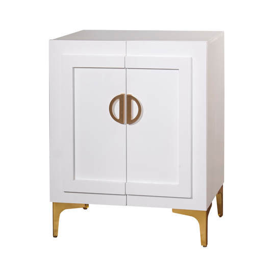 Tiffany Bedside Pedestal White with gold handles and gold legs
