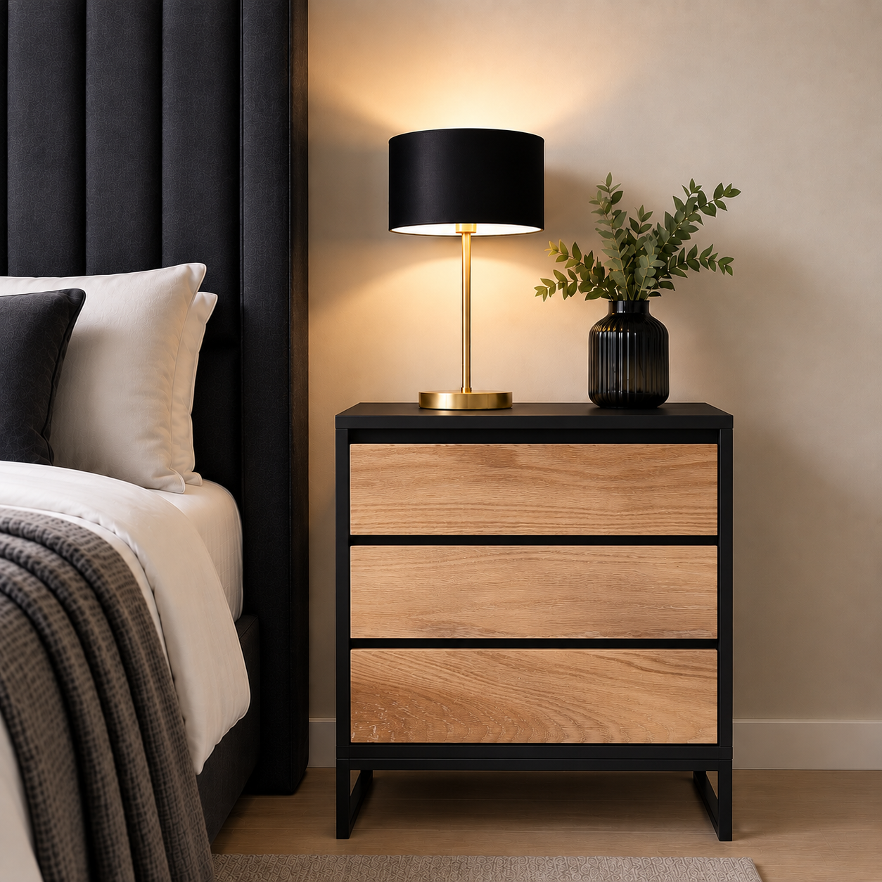 Clifton Bedside Pedestal – Solid Oak Drawfront