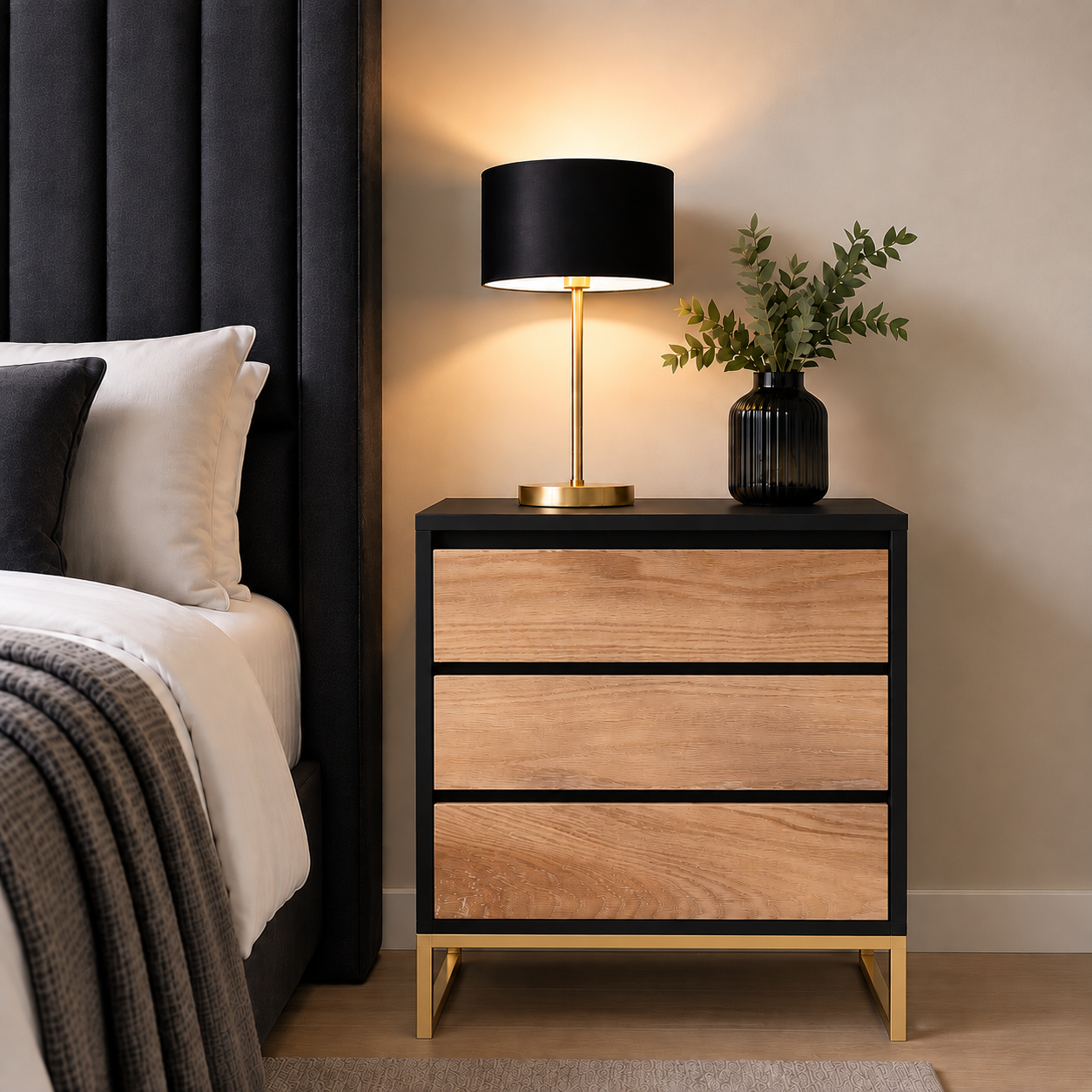 Clifton Bedside Pedestal – Solid Oak Drawfront