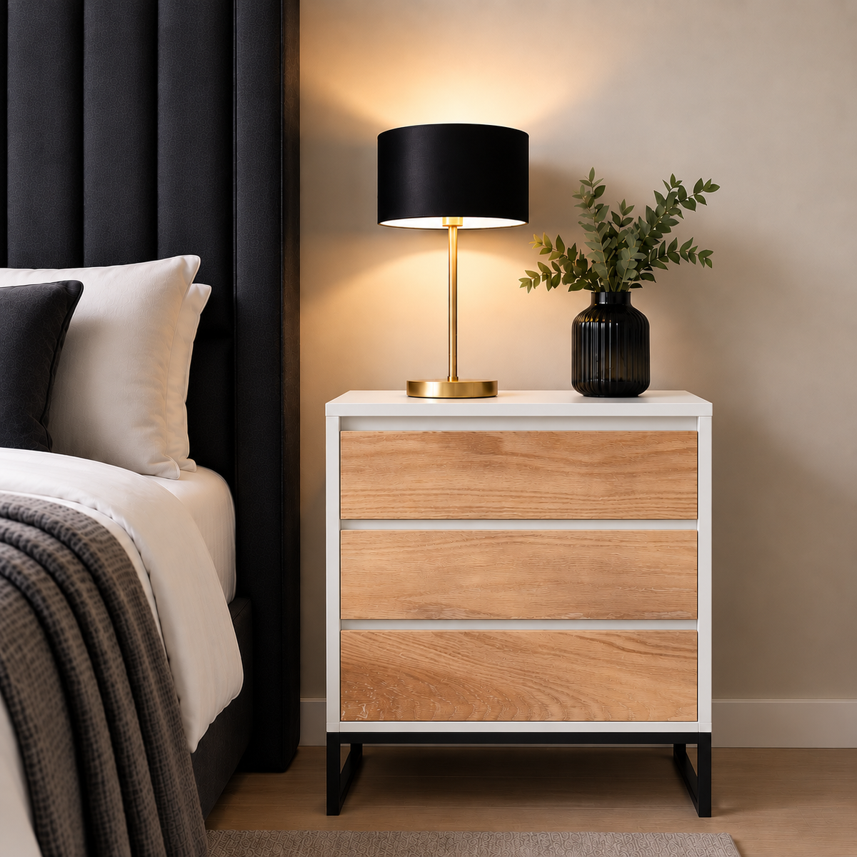 Clifton Bedside Pedestal – Solid Oak Drawfront
